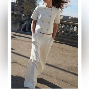 Zara set double breasted blazer and high waisted straight cut pants